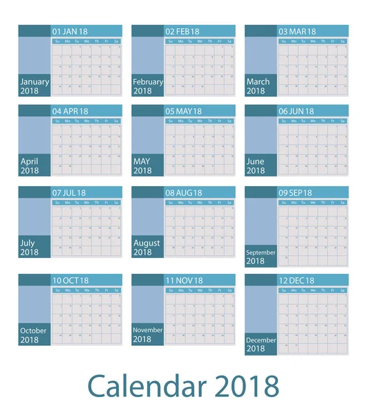 Χρονοδιάγραμμα Ημερολόγιο Για Έτος 2018 Μήνες Επίπεδη Σχεδίαση Διανυσματικών — Διανυσματικό Αρχείο
