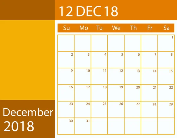 Zamanlayıcı Takvim Yıl 2018 Vektör Düz Tasarımı Aralık — Stok Vektör
