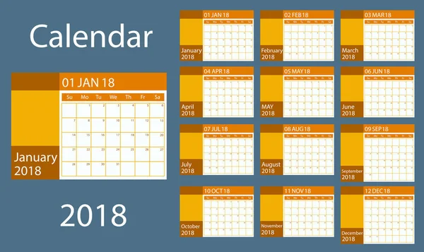 Calendário Programador Para Ano 2018 Meses Projeto Plano Vetorial — Vetor de Stock