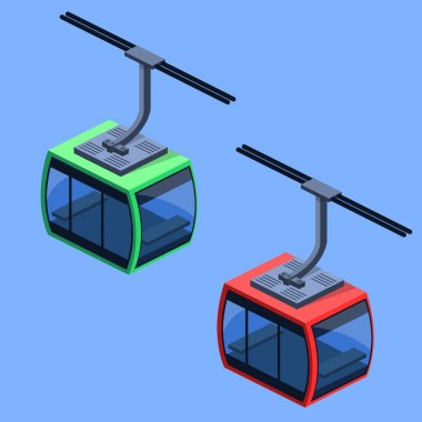 İzometrik 3d kış turizmi illüstrasyon füniküler kablo vektör