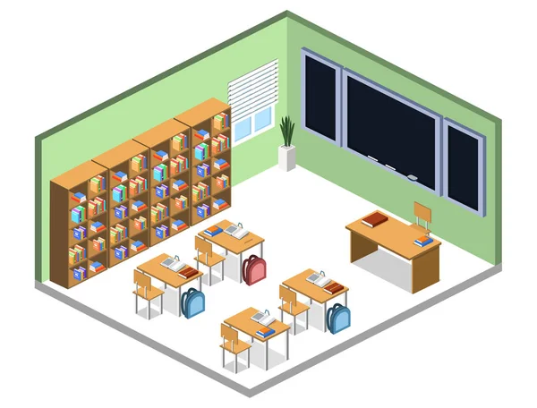 Clase de interior en la escuela con los estudiantes — Vector de stock