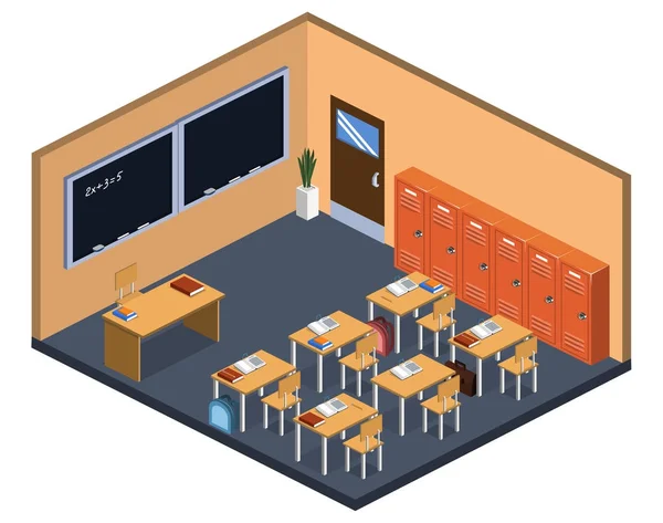 Clase de interior en la escuela con los estudiantes — Vector de stock