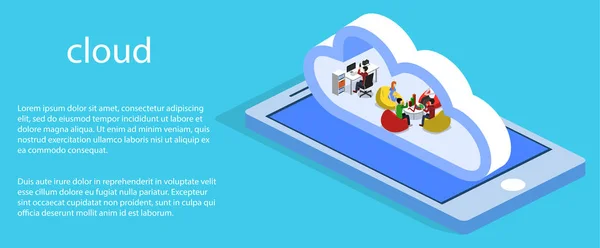 Cloud Office mit Menschen mit Telefon — Stockvektor