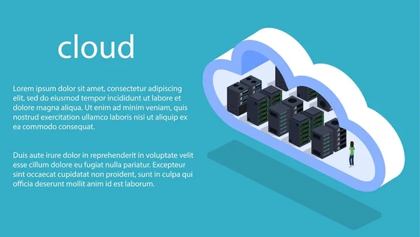 Server cloud per l'elaborazione dei dati — Vettoriale Stock