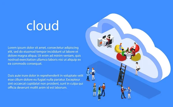 Ufficio cloud con le persone — Vettoriale Stock