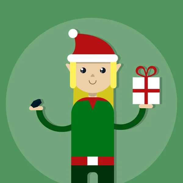 Boże Narodzenie elf szczęście daje prezent — Wektor stockowy