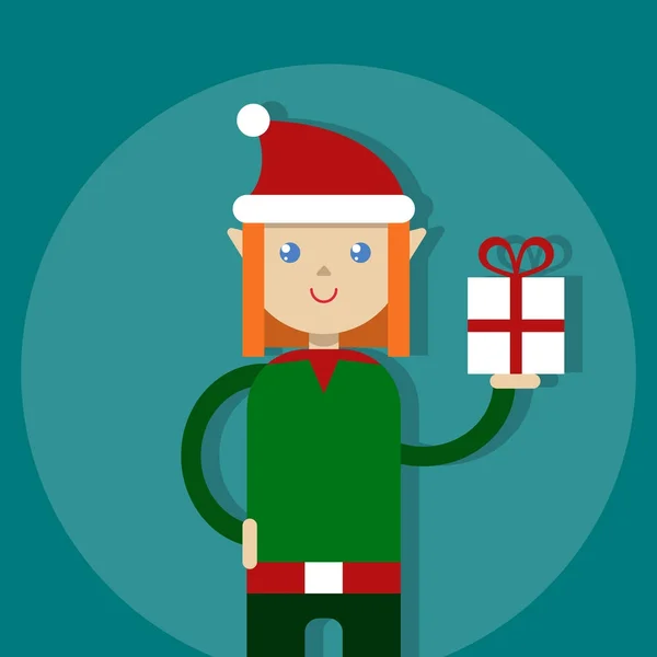 Boże Narodzenie elf szczęście daje prezent — Wektor stockowy