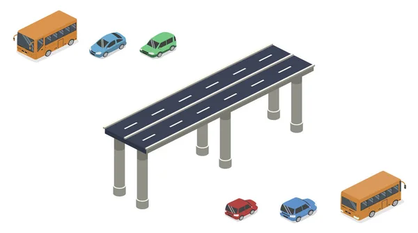 Ilustración Isométrica Vectorial Carretera Carretera Alta Velocidad Con Transporte — Archivo Imágenes Vectoriales