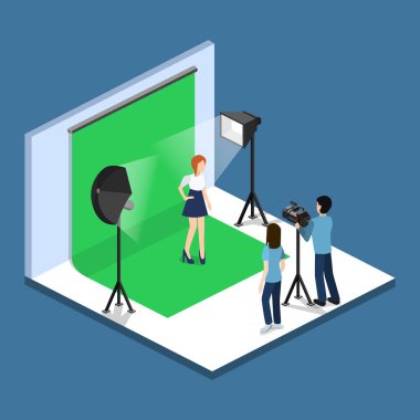 personel ve aktörler ile film stüdyosu içinde photoshoot