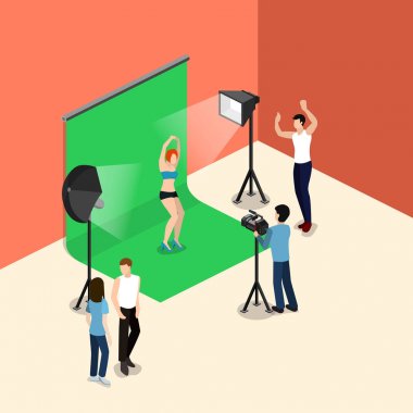 personel ve aktörler ile film stüdyosu içinde photoshoot