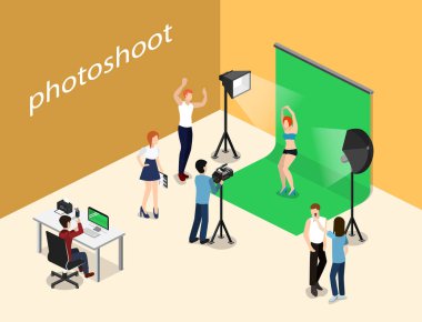 personel ve aktörler ile film stüdyosu içinde photoshoot