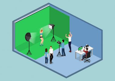 personel ve aktörler ile film stüdyosu içinde photoshoot