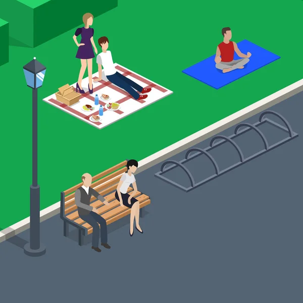 ピクニックに緑豊かな公園でリラックスできる人 — ストックベクタ