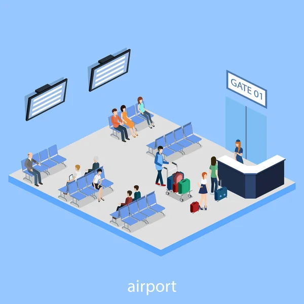 Pessoas Aeroporto Com Bagagem Espera Avião —  Vetores de Stock