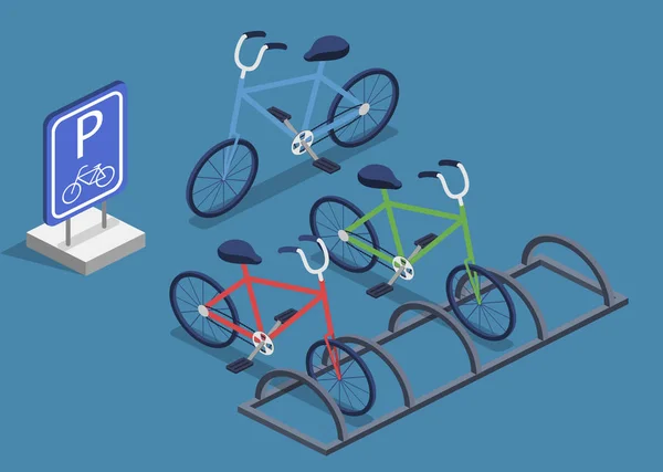 Bicicletas Isométricas Estacionamento Para Bicicletas —  Vetores de Stock