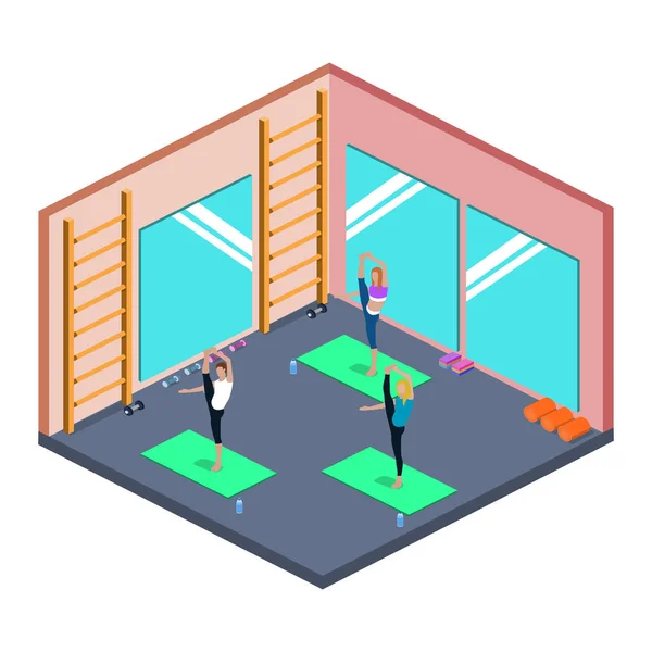 Personas Haciendo Ejercicios Clase Yoga — Vector de stock