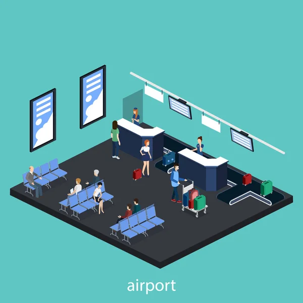Pessoas Aeroporto Com Bagagem Espera Avião —  Vetores de Stock