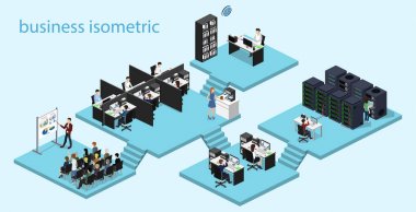 Isometric vector illustration flat 3d office interior departments concept vector. clipart