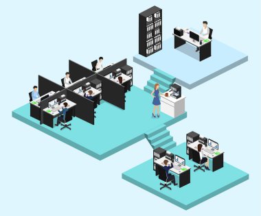 İzometrik vektör çizim düz 3d ofis iç bölümleri kavramı vektör.