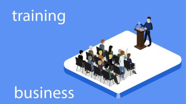 İzometrik 3d vektör illüstrasyon kavramı Toplantı bir iş toplantısında