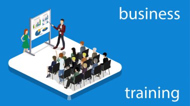 İzometrik 3d vektör illüstrasyon kavramı Toplantı bir iş toplantısında