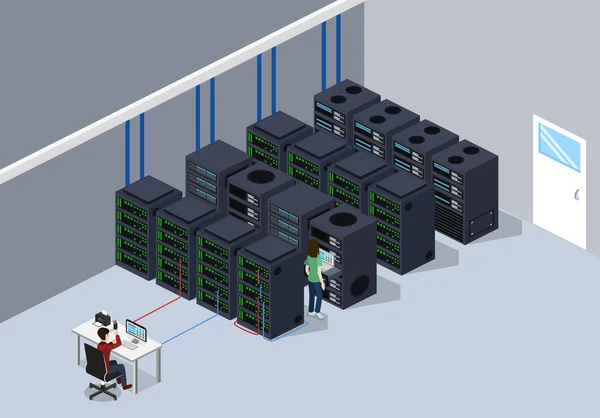 İzometrik 3d illüstrasyon kavramı sunucu odası veri merkezi vektör