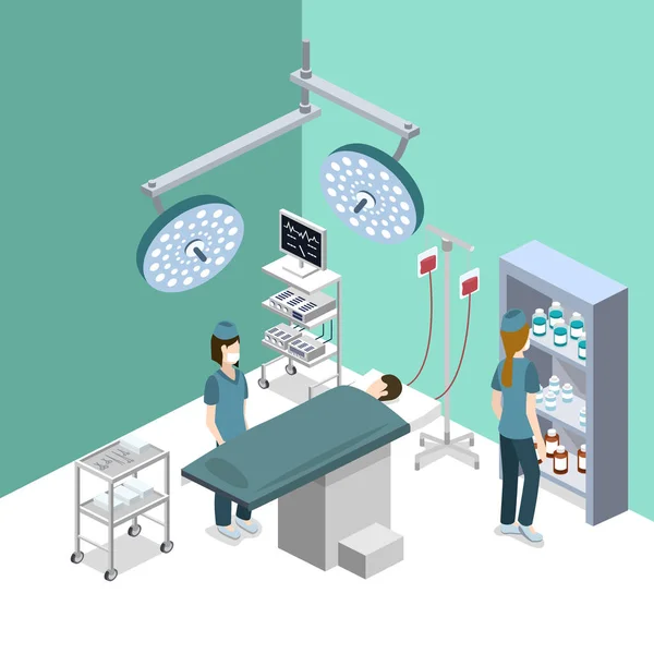 Isometrische Vektor Illustration Chirurg Operiert Den Patienten — Stockvektor