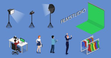 personel ve aktörler ile film stüdyosu içinde photoshoot 