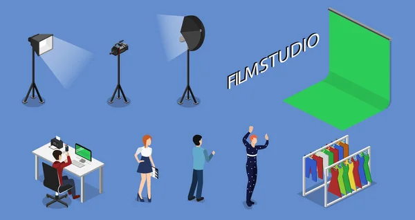 Photoshoot Filmstudion Med Personalen Och Aktörer — Stock vektor