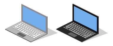 Gri ve siyah renklerde izometrik bilgisayar dizüstü bilgisayarlar