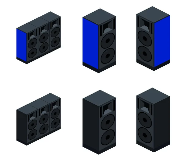 Isometrische Sammlung Von Technologie Lautsprecher Für Musik Und Tonverstärker — Stockvektor