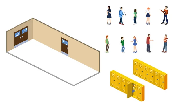 Étudiants dans le couloir scolaire — Image vectorielle