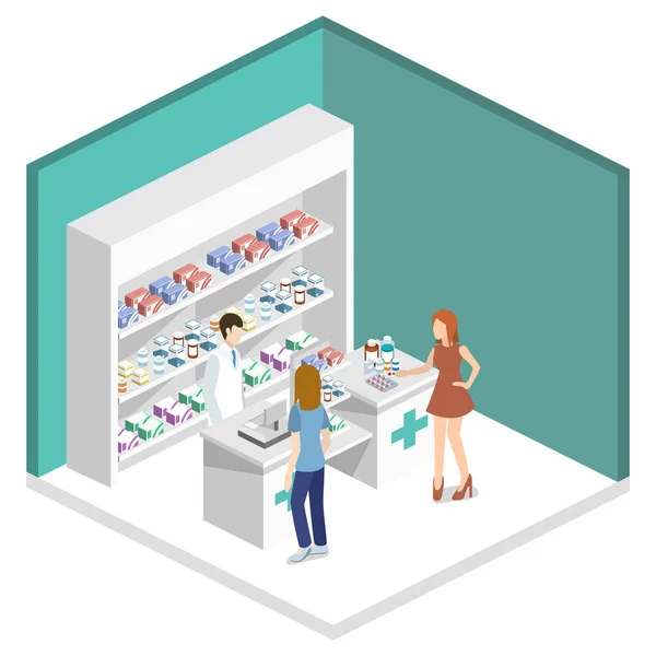 Аптечный магазин с клиентами — стоковый вектор