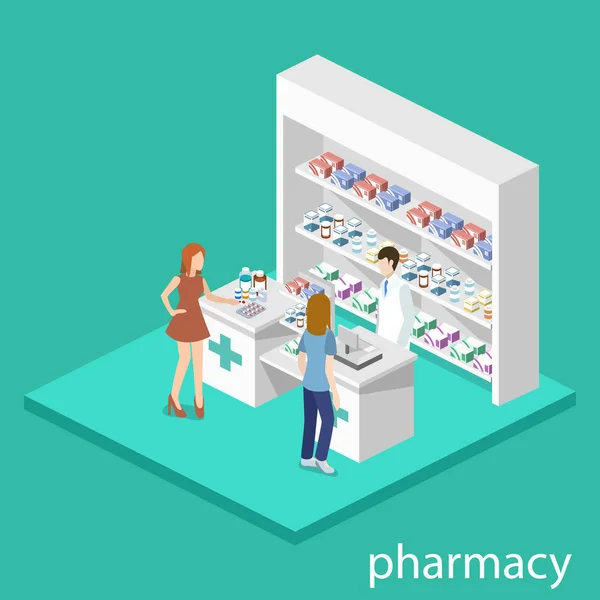 Farmacia tienda con los clientes — Vector de stock