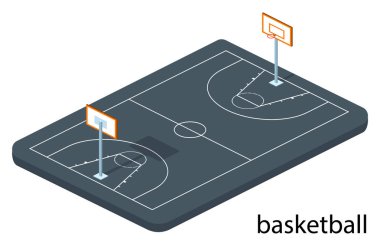 Beyaz arka plan üzerinde izole basketbol alan düz tasarım