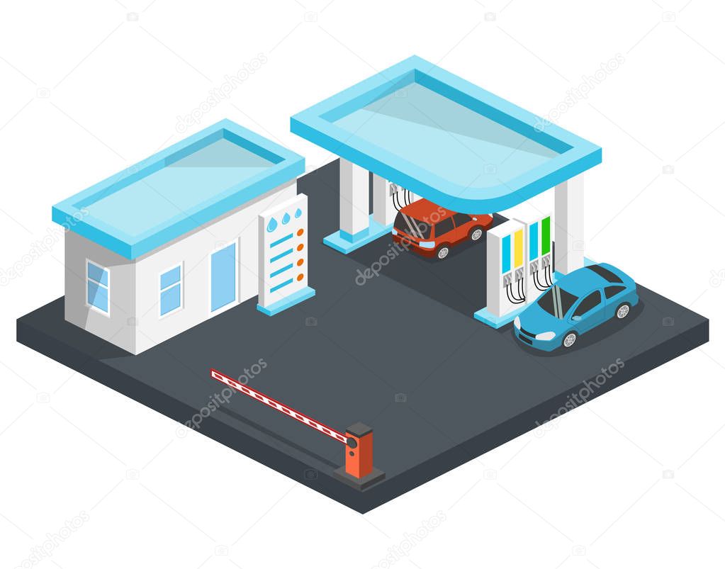 gas station for cars flat design isolated on white background