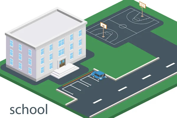 Icône École Avec Terrain Basket Design Plat — Image vectorielle