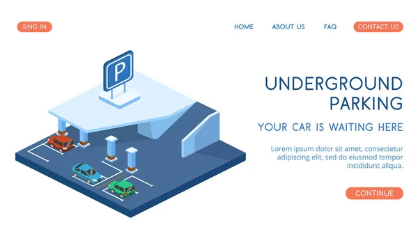 Conceito de estacionamento subterrâneo moderno de isomet vetor de landing page —  Vetores de Stock