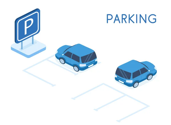 Conceito de estacionamento moderno de página de destino vetor isométrico illus 3D —  Vetores de Stock