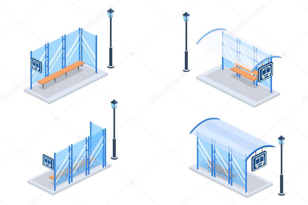 Modern Bus Stop concept of landing page vector isometric 3D illu