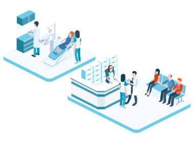 Modern Diş Konsepti Klinik vektör izometrik illüstrasyon.