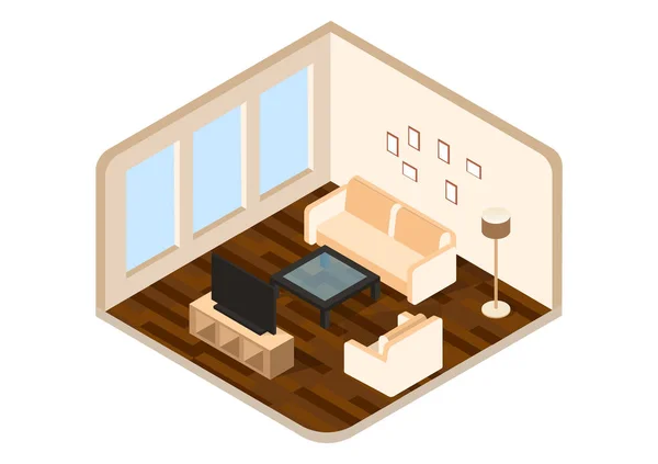 Stylish Concept Vector Isometric Living Room Illustration — 스톡 벡터