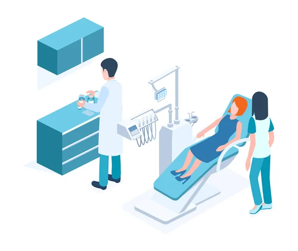 Conceito Moderno Clínica Dentária Vetor Ilustração Isométrica —  Vetores de Stock