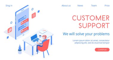 Tarz vektörü izometrik 3d müşterileri illüstrasyonu destekliyor.