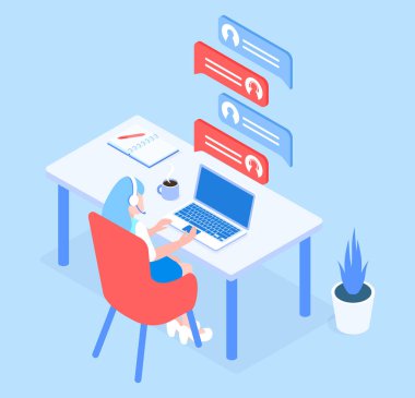 Müşteriler için stil vektörü izometrik 3d teknik destek.