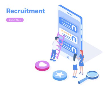 Derecelendirme sistemi çizimi olan işçilerin modern vektör izometrik alımı. İş konuları için iyi.