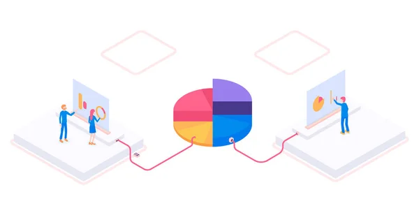 Armazenamento Nuvem Vetorial Isométrico Moderno Com Ilustração Trabalhadores — Vetor de Stock