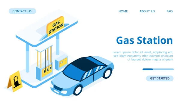 Ilustração Isométrica Moderna Posto Gasolina Vetor — Vetor de Stock