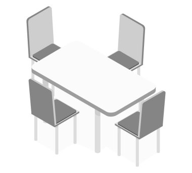 Beyaz mutfak masası beyaz arka plan izometrik illüstrasyon vektörü üzerinde ortak bir mutfak seti için bir element