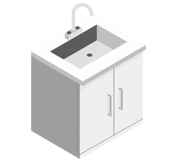 白色厨房柜作为白色背景等距插图矢量上的通用厨房装置的一个元素 — 图库矢量图片